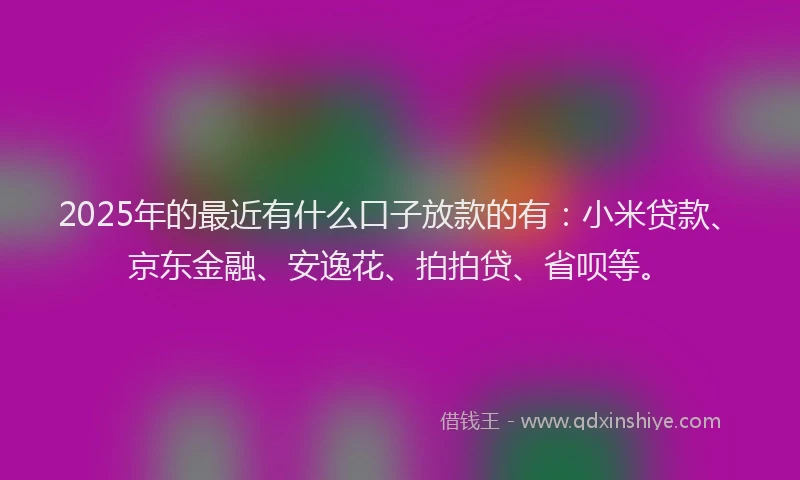 2025年的最近有什么口子放款的有：小米贷款、京东金融、安逸花、拍拍贷、省呗等。