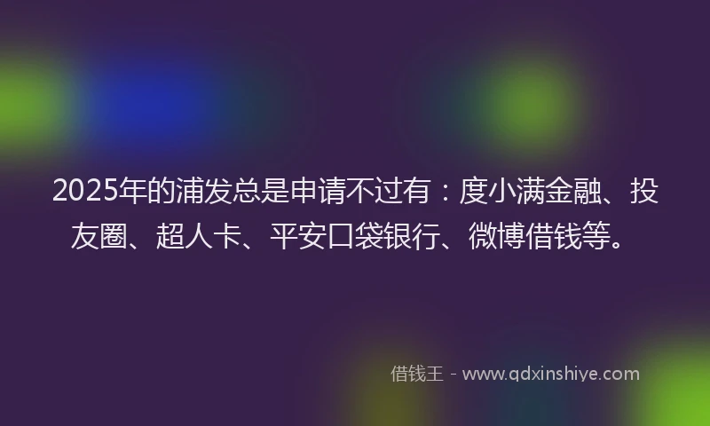 2025年的浦发总是申请不过有：度小满金融、投友圈、超人卡、平安口袋银行、微博借钱等。