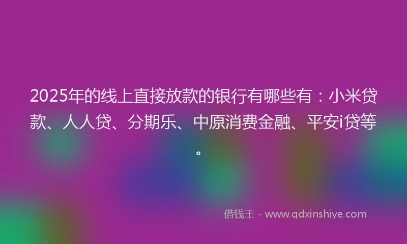 2025年的线上直接放款的银行有哪些有：小米贷款、人人贷、分期乐、中原消费金融、平安i贷等。