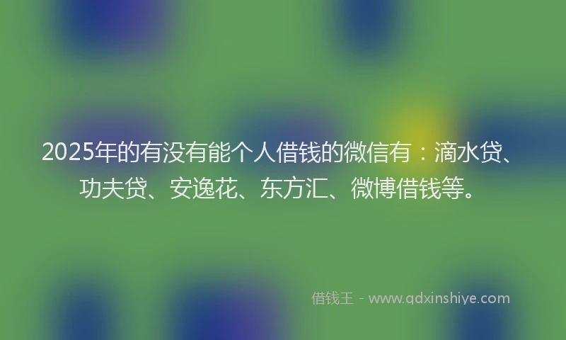 2025年的有没有能个人借钱的微信有：滴水贷、功夫贷、安逸花、东方汇、微博借钱等。
