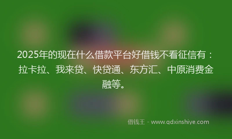 2025年的现在什么借款平台好借钱不看征信有：拉卡拉、我来贷、快贷通、东方汇、中原消费金融等。