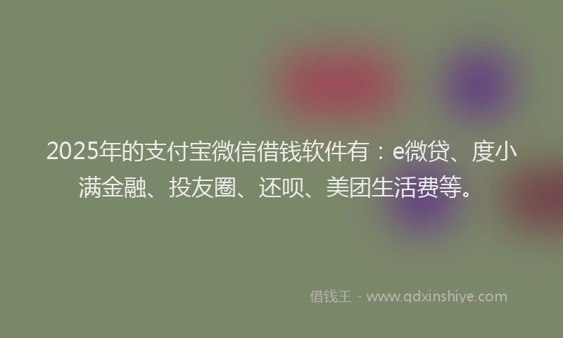 2025年的支付宝微信借钱软件有:e微贷、度小满金融、投友圈、还呗、美团生活费等。