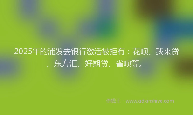2025年的浦发去银行激活被拒有：花呗、我来贷、东方汇、好期贷、省呗等。