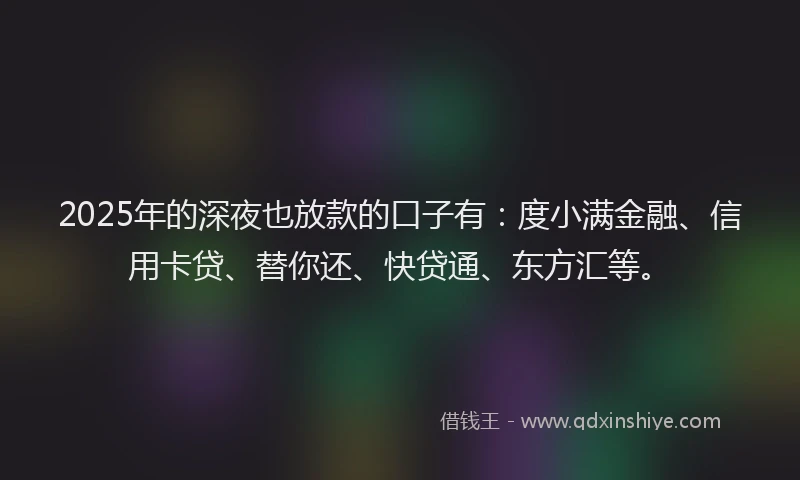 2025年的深夜也放款的口子有：度小满金融、信用卡贷、替你还、快贷通、东方汇等。