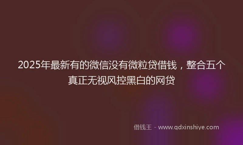 2025年最新有的微信没有微粒贷借钱，整合五个真正无视风控黑白的网贷