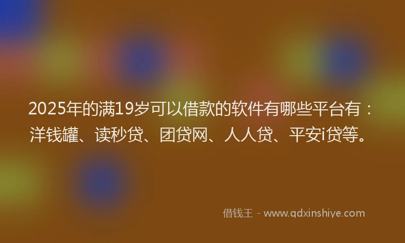 2025年的满19岁可以借款的软件有哪些平台有：洋钱罐、读秒贷、团贷网、人人贷、平安i贷等。