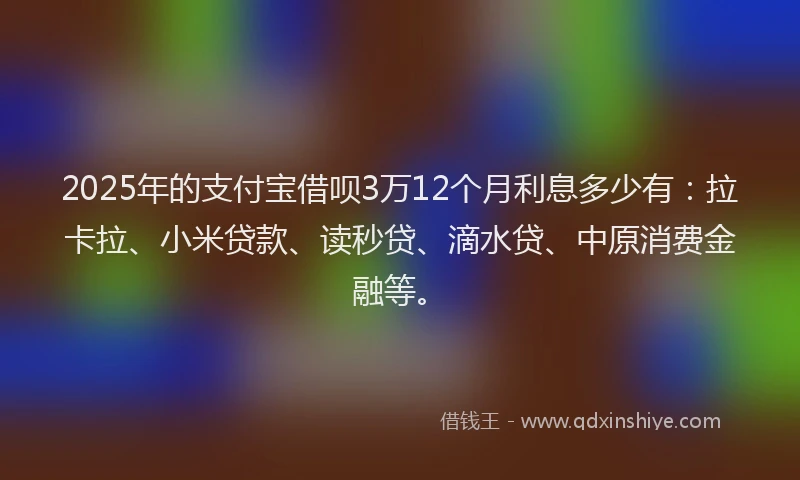 2025年的支付宝借呗3万12个月利息多少有：拉卡拉、小米贷款、读秒贷、滴水贷、中原消费金融等。