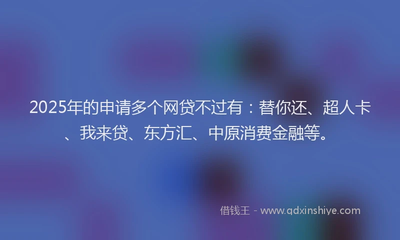 2025年的申请多个网贷不过有：替你还、超人卡、我来贷、东方汇、中原消费金融等。