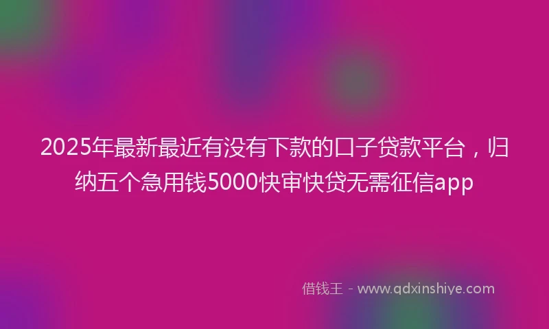 2025年最新最近有没有下款的口子贷款平台，归纳五个急用钱5000快审快贷无需征信app