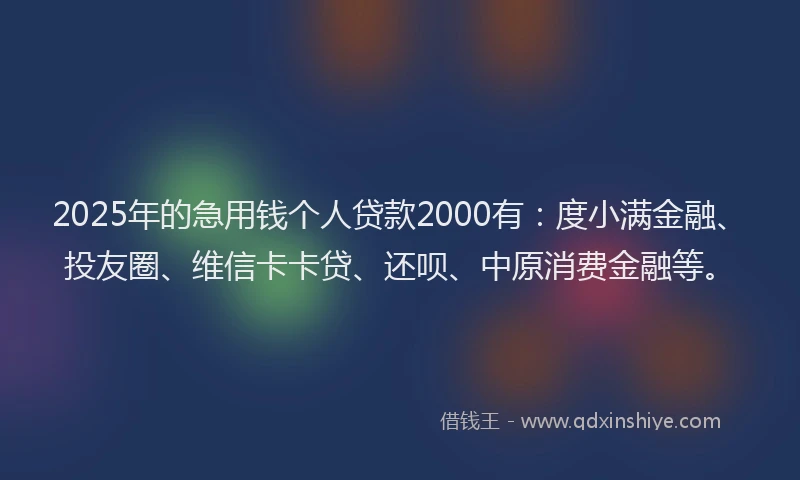 2025年的急用钱个人贷款2000有：度小满金融、投友圈、维信卡卡贷、还呗、中原消费金融等。