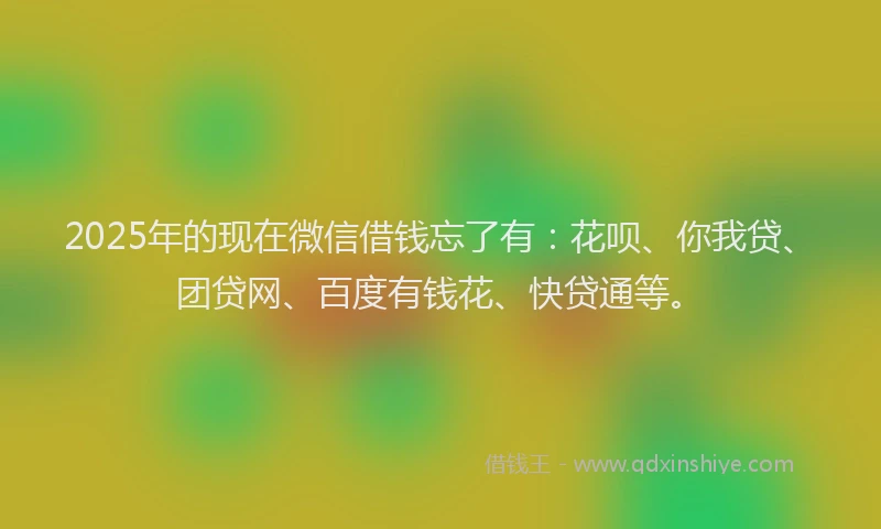 2025年的现在微信借钱忘了有：花呗、你我贷、团贷网、百度有钱花、快贷通等。