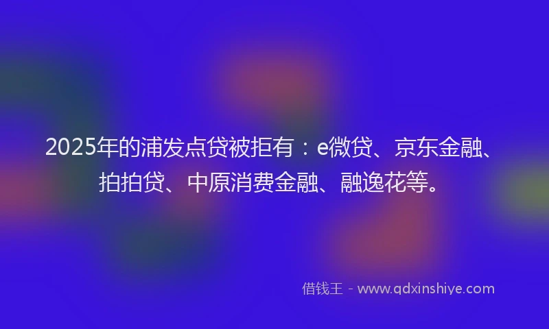 2025年的浦发点贷被拒有：e微贷、京东金融、拍拍贷、中原消费金融、融逸花等。