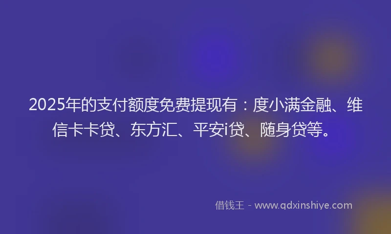 2025年的支付额度免费提现有：度小满金融、维信卡卡贷、东方汇、平安i贷、随身贷等。