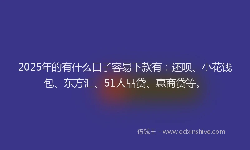 2025年的有什么口子容易下款有：还呗、小花钱包、东方汇、51人品贷、惠商贷等。