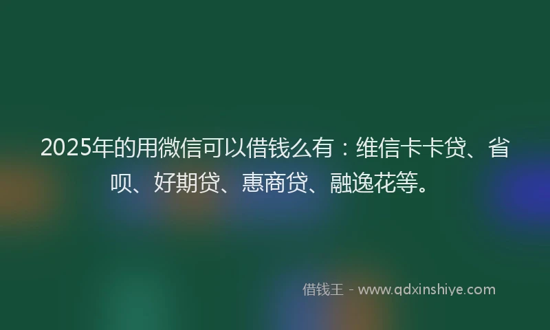 2025年的用微信可以借钱么有：维信卡卡贷、省呗、好期贷、惠商贷、融逸花等。