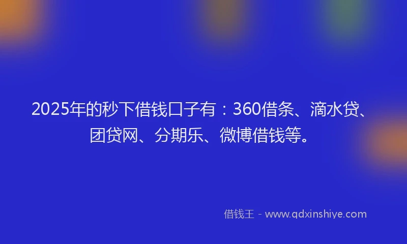2025年的秒下借钱口子有：360借条、滴水贷、团贷网、分期乐、微博借钱等。