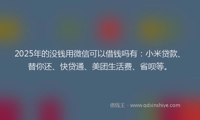 2025年的没钱用微信可以借钱吗有：小米贷款、替你还、快贷通、美团生活费、省呗等。