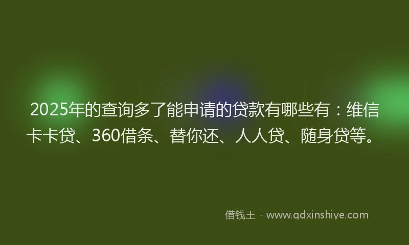 2025年的查询多了能申请的贷款有哪些有：维信卡卡贷、360借条、替你还、人人贷、随身贷等。