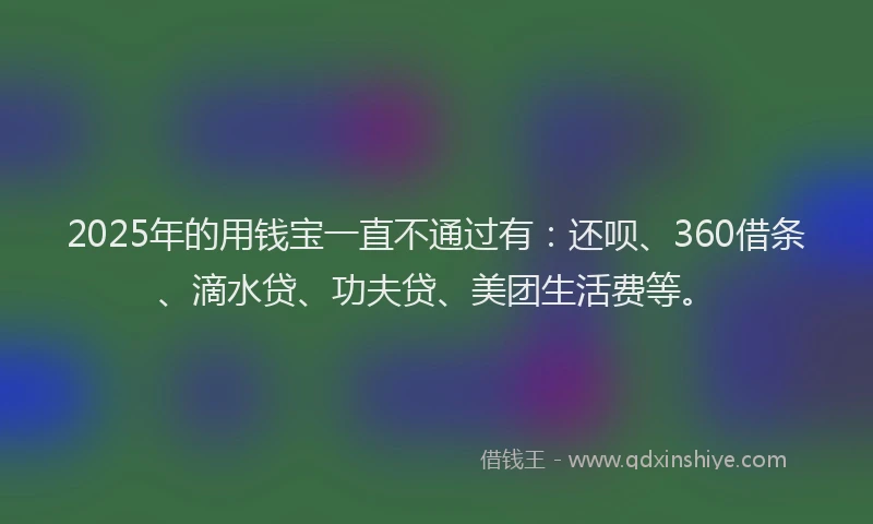 2025年的用钱宝一直不通过有：还呗、360借条、滴水贷、功夫贷、美团生活费等。