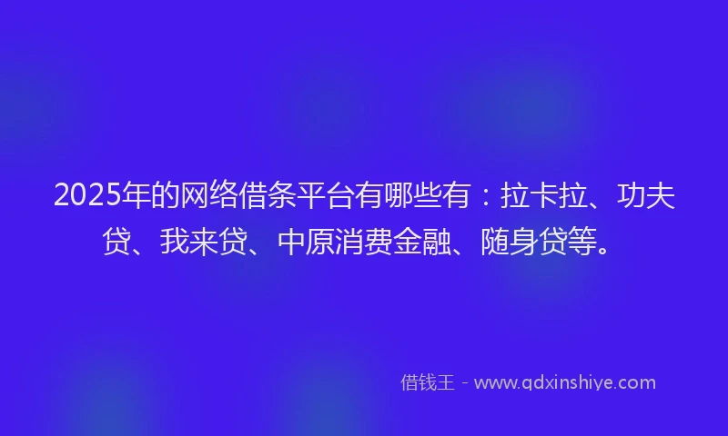 2025年的网络借条平台有哪些有：拉卡拉、功夫贷、我来贷、中原消费金融、随身贷等。