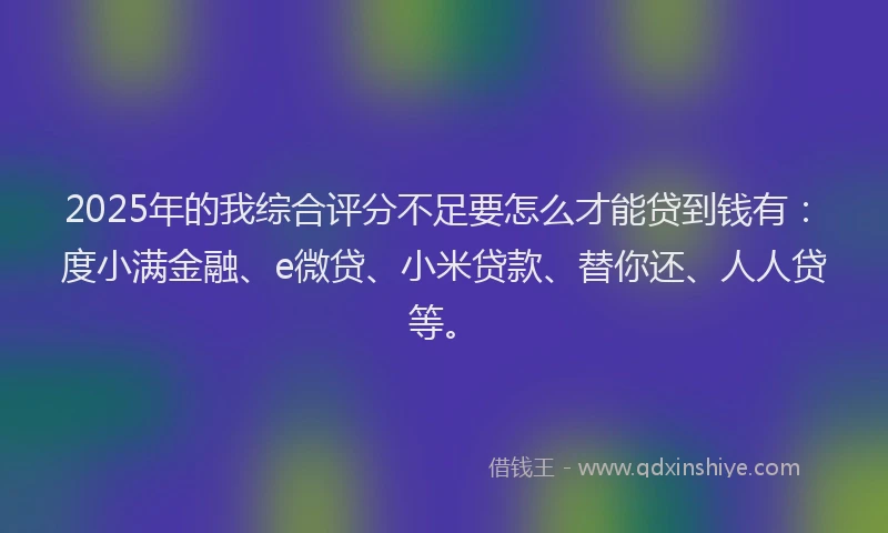 2025年的我综合评分不足要怎么才能贷到钱有：度小满金融、e微贷、小米贷款、替你还、人人贷等。