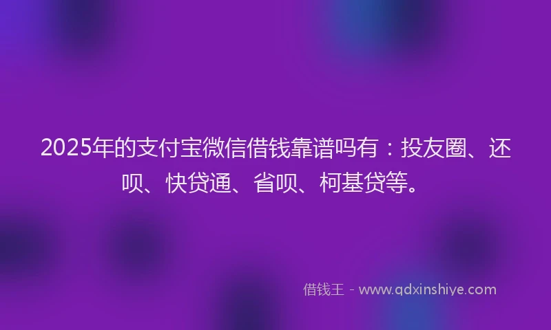 2025年的支付宝微信借钱靠谱吗有：投友圈、还呗、快贷通、省呗、柯基贷等。
