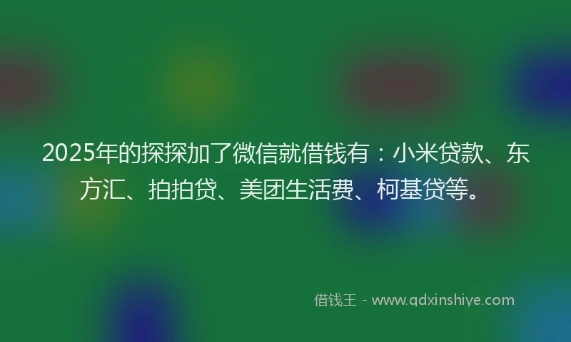 2025年的探探加了微信就借钱有：小米贷款、东方汇、拍拍贷、美团生活费、柯基贷等。