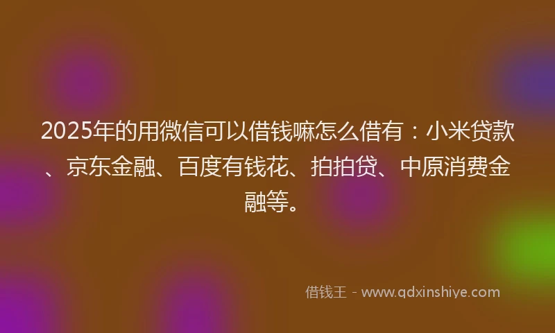 2025年的用微信可以借钱嘛怎么借有：小米贷款、京东金融、百度有钱花、拍拍贷、中原消费金融等。