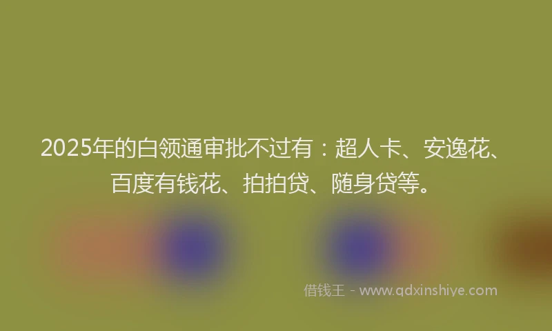 2025年的白领通审批不过有：超人卡、安逸花、百度有钱花、拍拍贷、随身贷等。