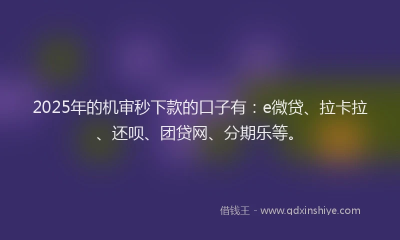 2025年的机审秒下款的口子有：e微贷、拉卡拉、还呗、团贷网、分期乐等。