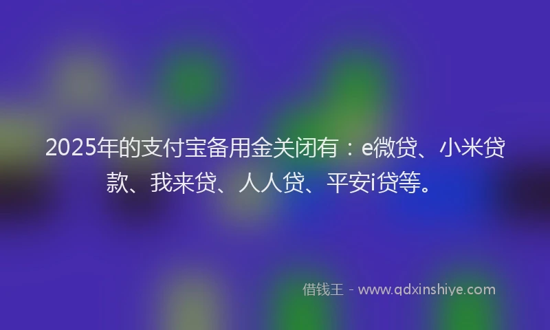 2025年的支付宝备用金关闭有：e微贷、小米贷款、我来贷、人人贷、平安i贷等。