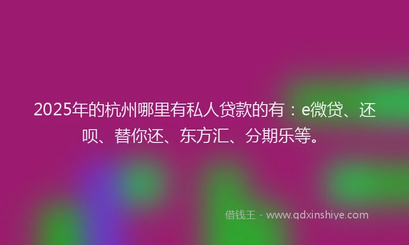 2025年的杭州哪里有私人贷款的有：e微贷、还呗、替你还、东方汇、分期乐等。