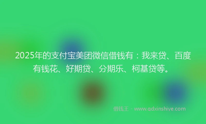 2025年的支付宝美团微信借钱有：我来贷、百度有钱花、好期贷、分期乐、柯基贷等。