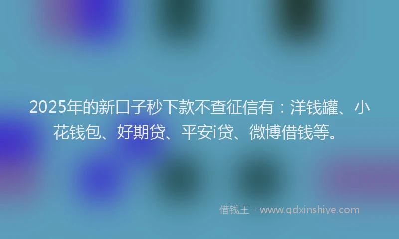 2025年的新口子秒下款不查征信有：洋钱罐、小花钱包、好期贷、平安i贷、微博借钱等。