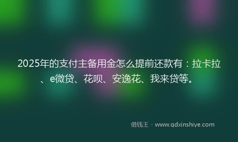 2025年的支付主备用金怎么提前还款有：拉卡拉、e微贷、花呗、安逸花、我来贷等。