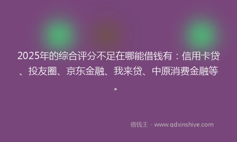 2025年的综合评分不足在哪能借钱有：信用卡贷、投友圈、京东金融、我来贷、中原消费金融等。