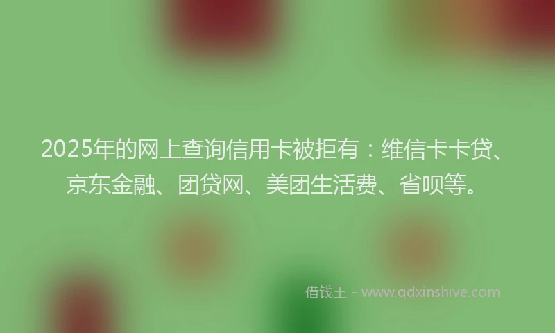 2025年的网上查询信用卡被拒有：维信卡卡贷、京东金融、团贷网、美团生活费、省呗等。