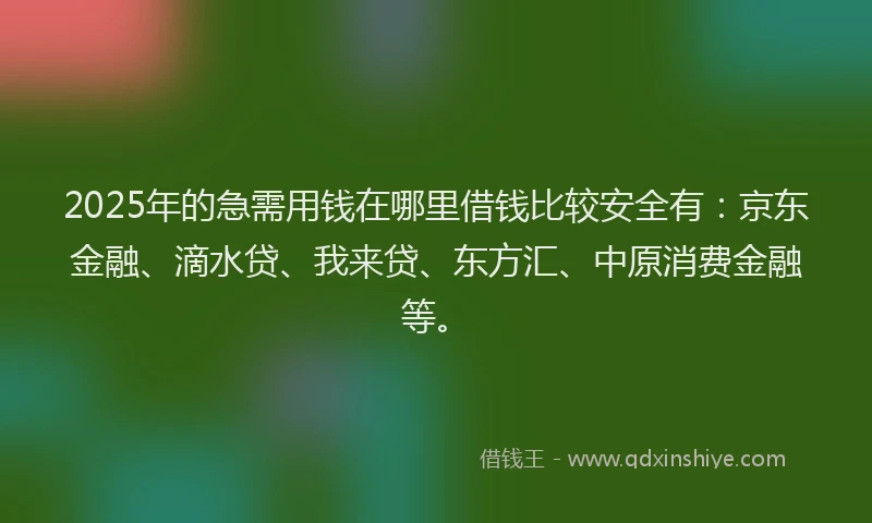 2025年的急需用钱在哪里借钱比较安全有：京东金融、滴水贷、我来贷、东方汇、中原消费金融等。