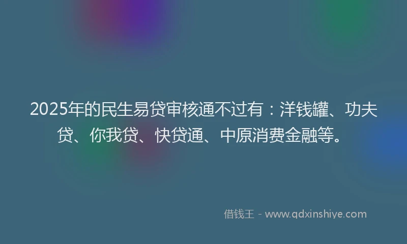 2025年的民生易贷审核通不过有：洋钱罐、功夫贷、你我贷、快贷通、中原消费金融等。