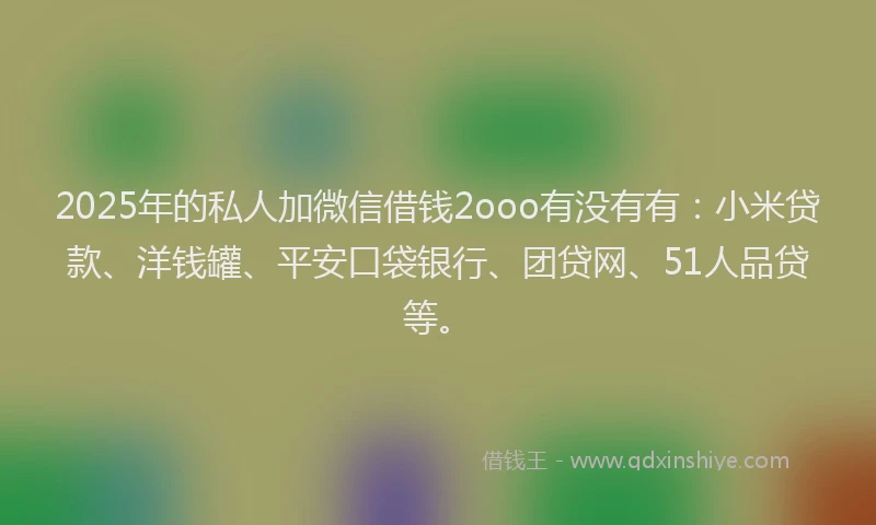 2025年的私人加微信借钱2ooo有没有有：小米贷款、洋钱罐、平安口袋银行、团贷网、51人品贷等。