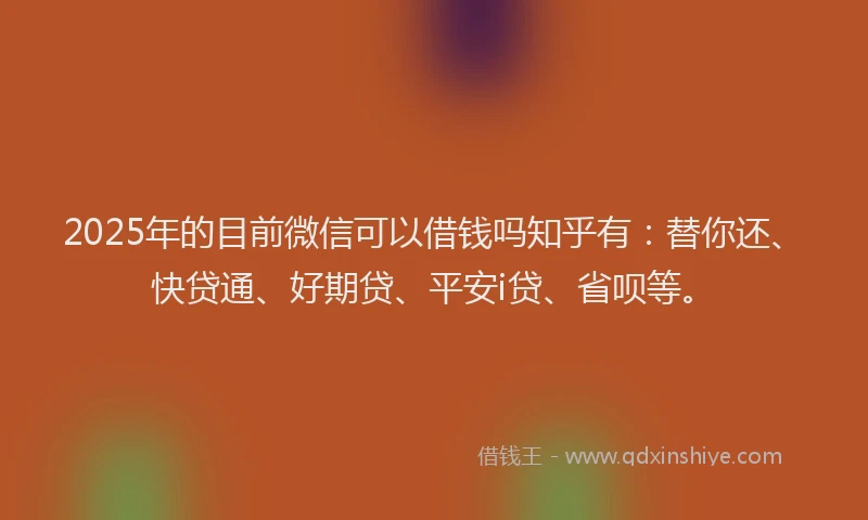 2025年的目前微信可以借钱吗知乎有：替你还、快贷通、好期贷、平安i贷、省呗等。