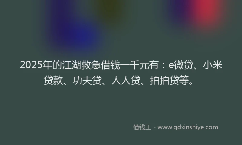 2025年的江湖救急借钱一千元有：e微贷、小米贷款、功夫贷、人人贷、拍拍贷等。