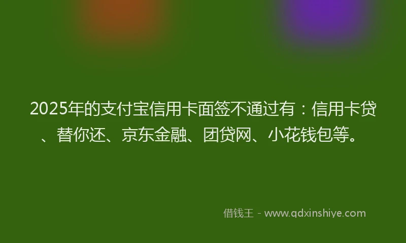 2025年的支付宝信用卡面签不通过有：信用卡贷、替你还、京东金融、团贷网、小花钱包等。