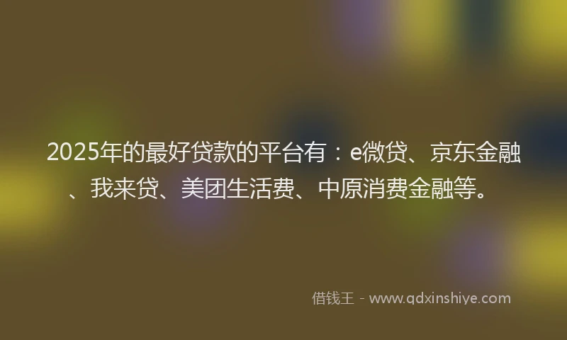 2025年的最好贷款的平台有：e微贷、京东金融、我来贷、美团生活费、中原消费金融等。