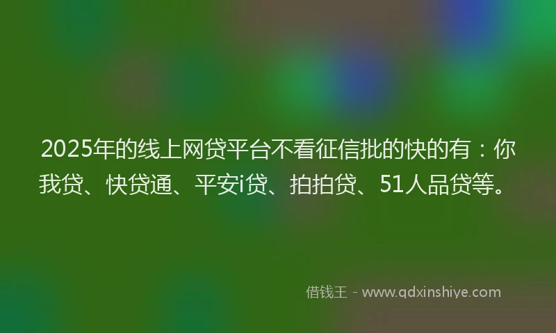 2025年的线上网贷平台不看征信批的快的有：你我贷、快贷通、平安i贷、拍拍贷、51人品贷等。