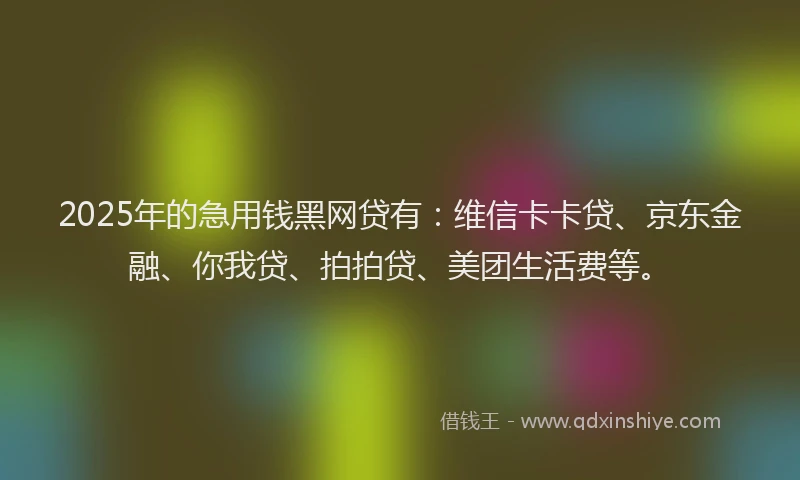 2025年的急用钱黑网贷有：维信卡卡贷、京东金融、你我贷、拍拍贷、美团生活费等。
