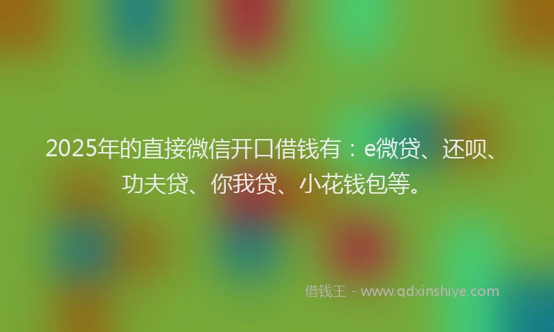 2025年的直接微信开口借钱有：e微贷、还呗、功夫贷、你我贷、小花钱包等。