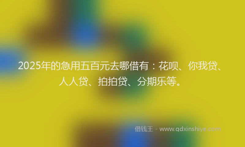 2025年的急用五百元去哪借有：花呗、你我贷、人人贷、拍拍贷、分期乐等。