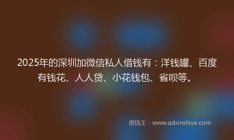 2025年的深圳加微信私人借钱有：洋钱罐、百度有钱花、人人贷、小花钱包、省呗等。