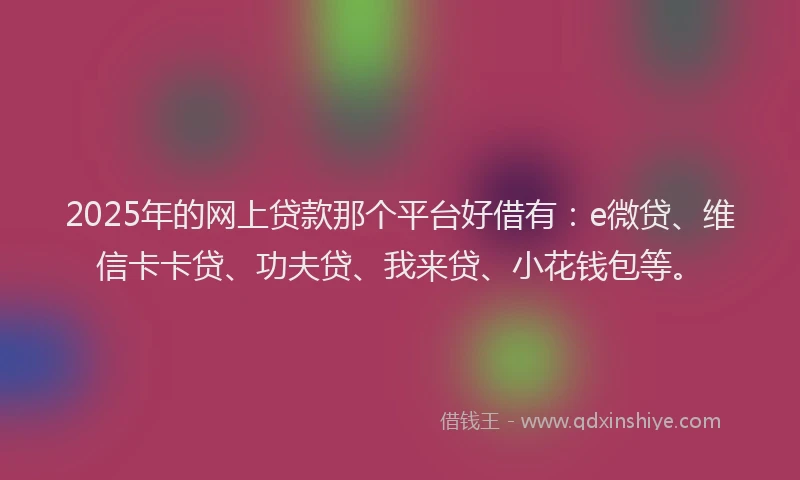 2025年的网上贷款那个平台好借有：e微贷、维信卡卡贷、功夫贷、我来贷、小花钱包等。